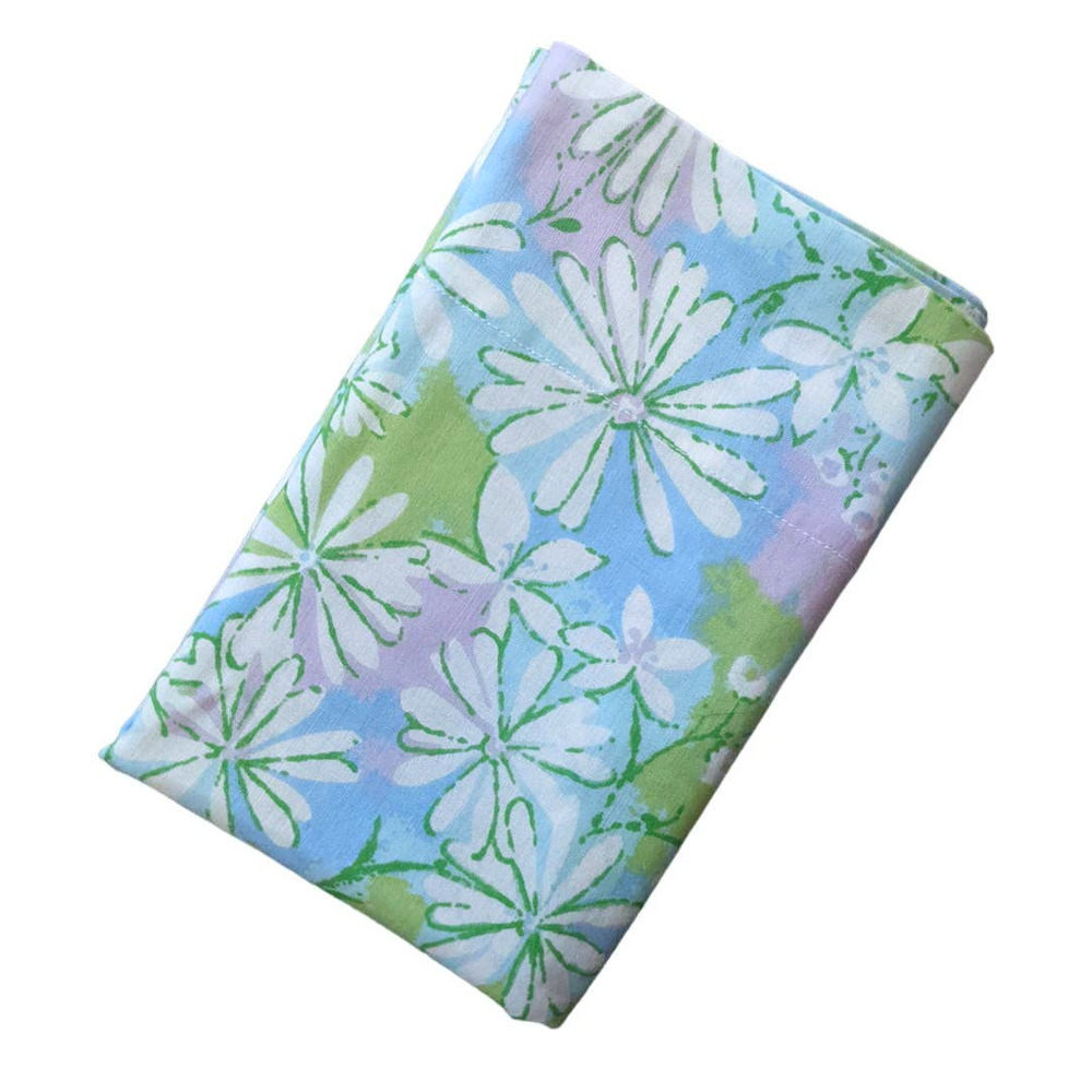 Vintage 60's 70's Flower Power Pillow Case, Blue Green Pink Pastel Daisies
